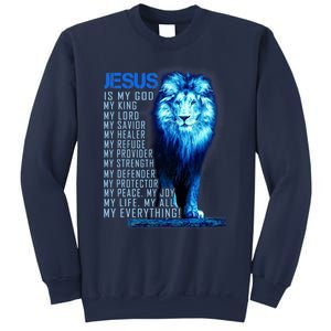 Jesus Is My God King My Lord My Savior Blue Lion Christian Sweatshirt