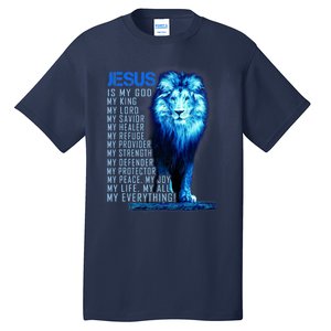 Jesus Is My God King My Lord My Savior Blue Lion Christian Tall T-Shirt