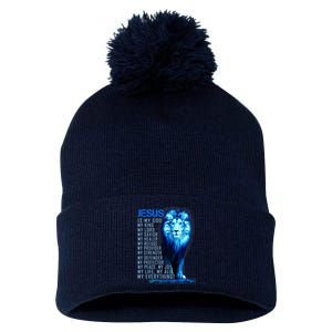 Jesus Is My God King My Lord My Savior Blue Lion Christian Pom Pom 12in Knit Beanie