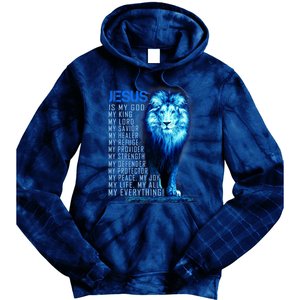 Jesus Is My God King My Lord My Savior Blue Lion Christian Tie Dye Hoodie