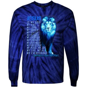 Jesus Is My God King My Lord My Savior Blue Lion Christian Tie-Dye Long Sleeve Shirt