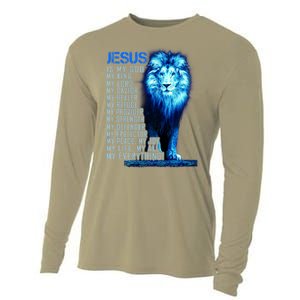 Jesus Is My God King My Lord My Savior Blue Lion Christian Cooling Performance Long Sleeve Crew