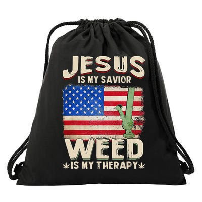 Jesus Is My Savior Weed Is My Therapy Marijuana Cannabis Drawstring Bag