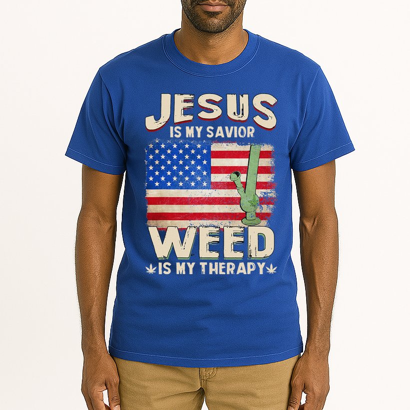 Jesus Is My Savior Weed Is My Therapy Marijuana Cannabis Tall T-Shirt
