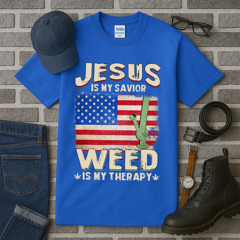 Jesus Is My Savior Weed Is My Therapy Marijuana Cannabis Tall T-Shirt