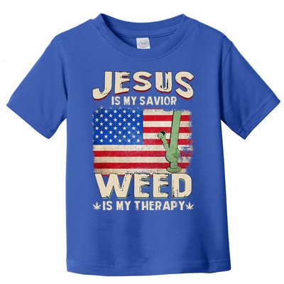 Jesus Is My Savior Weed Is My Therapy Marijuana Cannabis Toddler T-Shirt