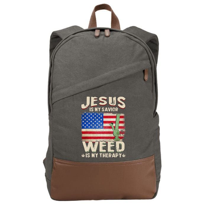 Jesus Is My Savior Weed Is My Therapy Marijuana Cannabis Cotton Canvas Backpack
