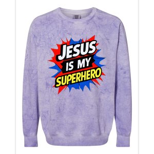 Jesus Is My Superhero Christian God Religious Comic Colorblast Crewneck Sweatshirt