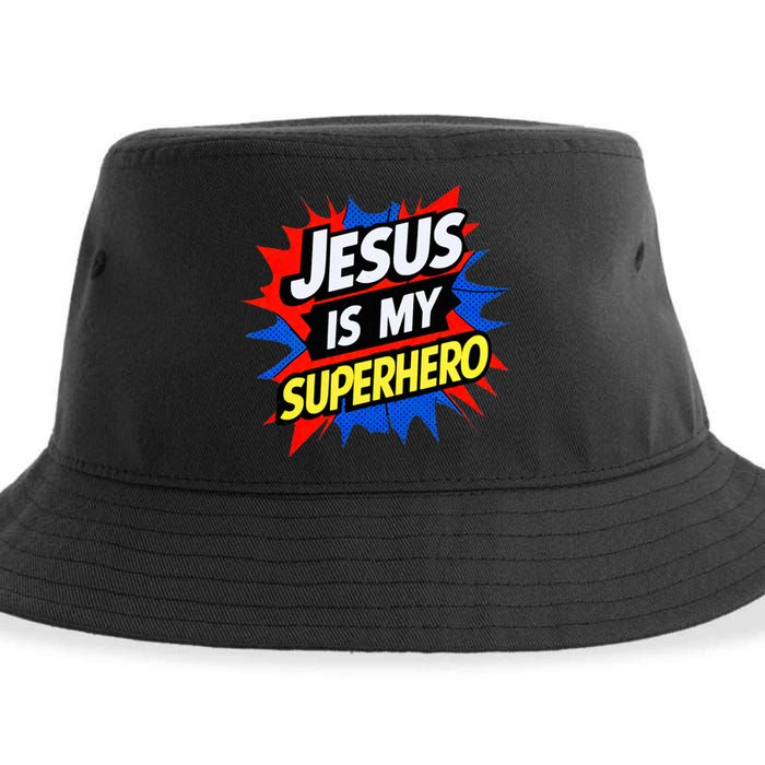 Jesus Is My Superhero Christian God Religious Comic Sustainable Bucket Hat