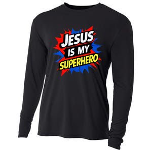 Jesus Is My Superhero Christian God Religious Comic Cooling Performance Long Sleeve Crew