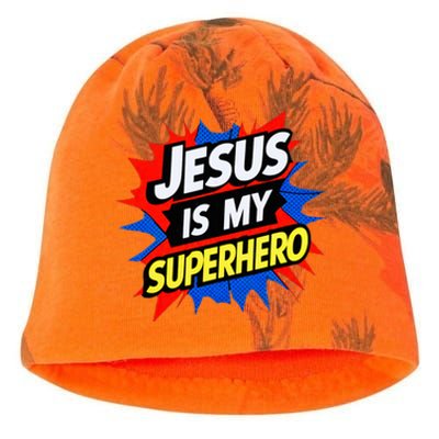 Jesus Is My Superhero Christian God Religious Comic Kati - Camo Knit Beanie