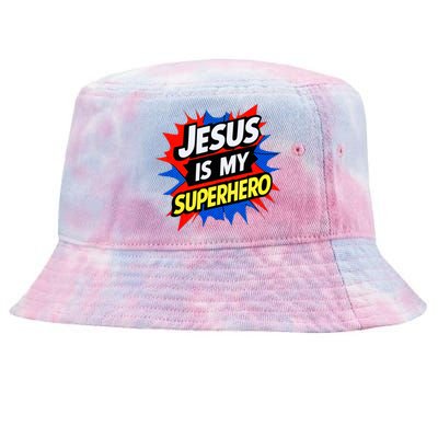 Jesus Is My Superhero Christian God Religious Comic Tie-Dyed Bucket Hat