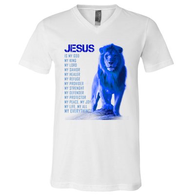 Jesus Is My Everything Quote Lion Christianity V-Neck T-Shirt