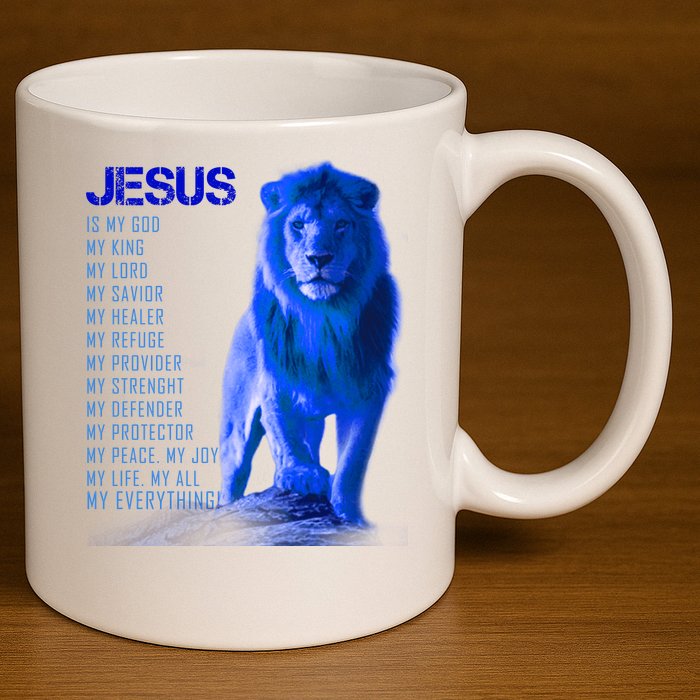 Jesus Is My Everything Quote Lion Christianity 11oz C Handle Ceramic Mug
