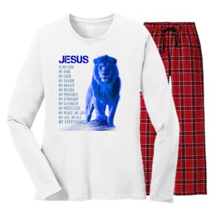 Jesus Is My Everything Quote Lion Christianity Women's Long Sleeve Flannel Pajama Set 