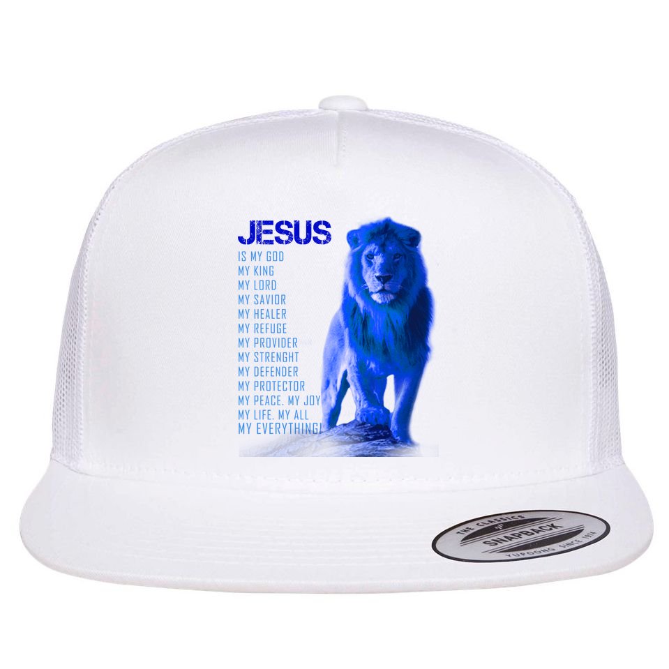 Jesus Is My Everything Quote Lion Christianity Flat Bill Trucker Hat