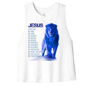 Jesus Is My Everything Quote Lion Christianity Women's Racerback Cropped Tank