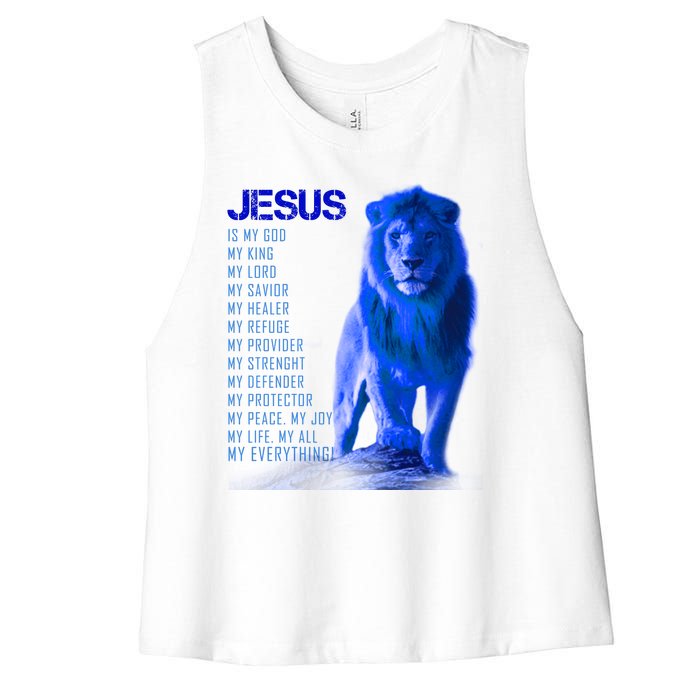 Jesus Is My Everything Quote Lion Christianity Women's Racerback Cropped Tank