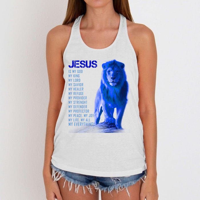 Jesus Is My Everything Quote Lion Christianity Women's Knotted Racerback Tank