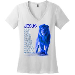 Jesus Is My Everything Quote Lion Christianity Women's V-Neck T-Shirt