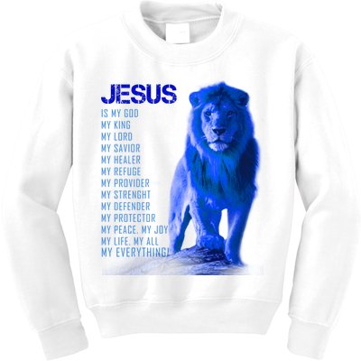 Jesus Is My Everything Quote Lion Christianity Kids Sweatshirt