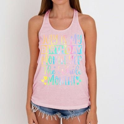 July Is My Birthday Yes The Whole Month Tie Die Women's Knotted Racerback Tank