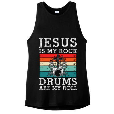 Jesus Is My Rock Drums Are My Roll Christian Drummer Ladies PosiCharge Tri-Blend Wicking Tank