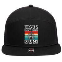 Jesus Is My Rock Drums Are My Roll Christian Drummer 7 Panel Mesh Trucker Snapback Hat