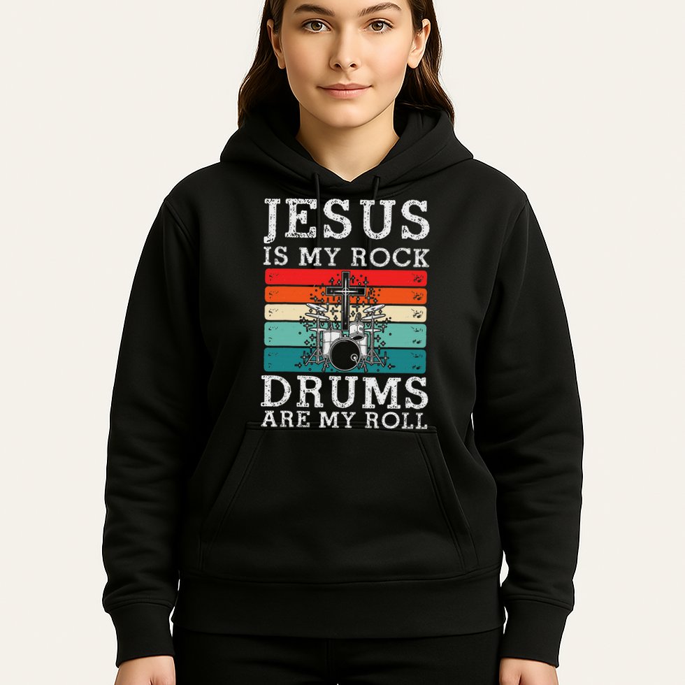 Jesus Is My Rock Drums Are My Roll Christian Drummer Hoodie