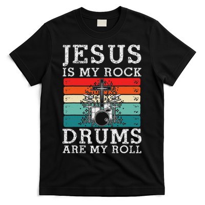 Jesus Is My Rock Drums Are My Roll Christian Drummer T-Shirt
