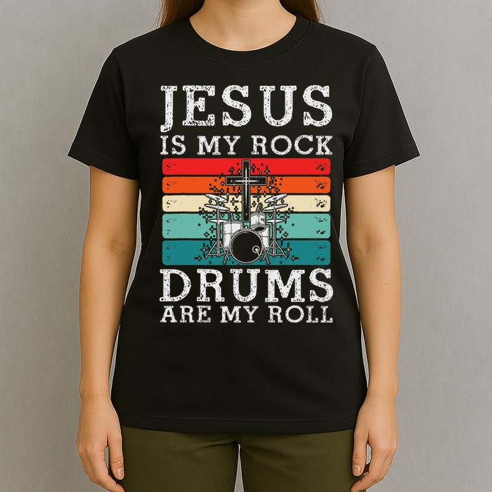 Jesus Is My Rock Drums Are My Roll Christian Drummer T-Shirt