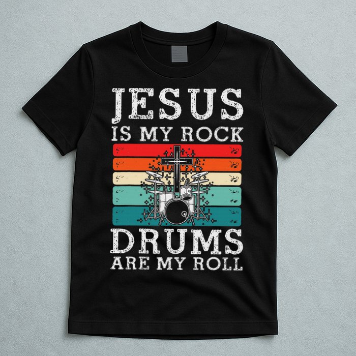 Jesus Is My Rock Drums Are My Roll Christian Drummer T-Shirt