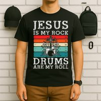 Jesus Is My Rock Drums Are My Roll Christian Drummer T-Shirt
