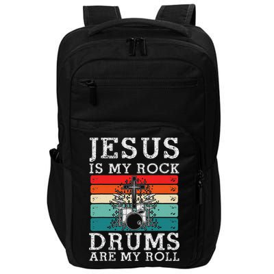 Jesus Is My Rock Drums Are My Roll Christian Drummer Impact Tech Backpack