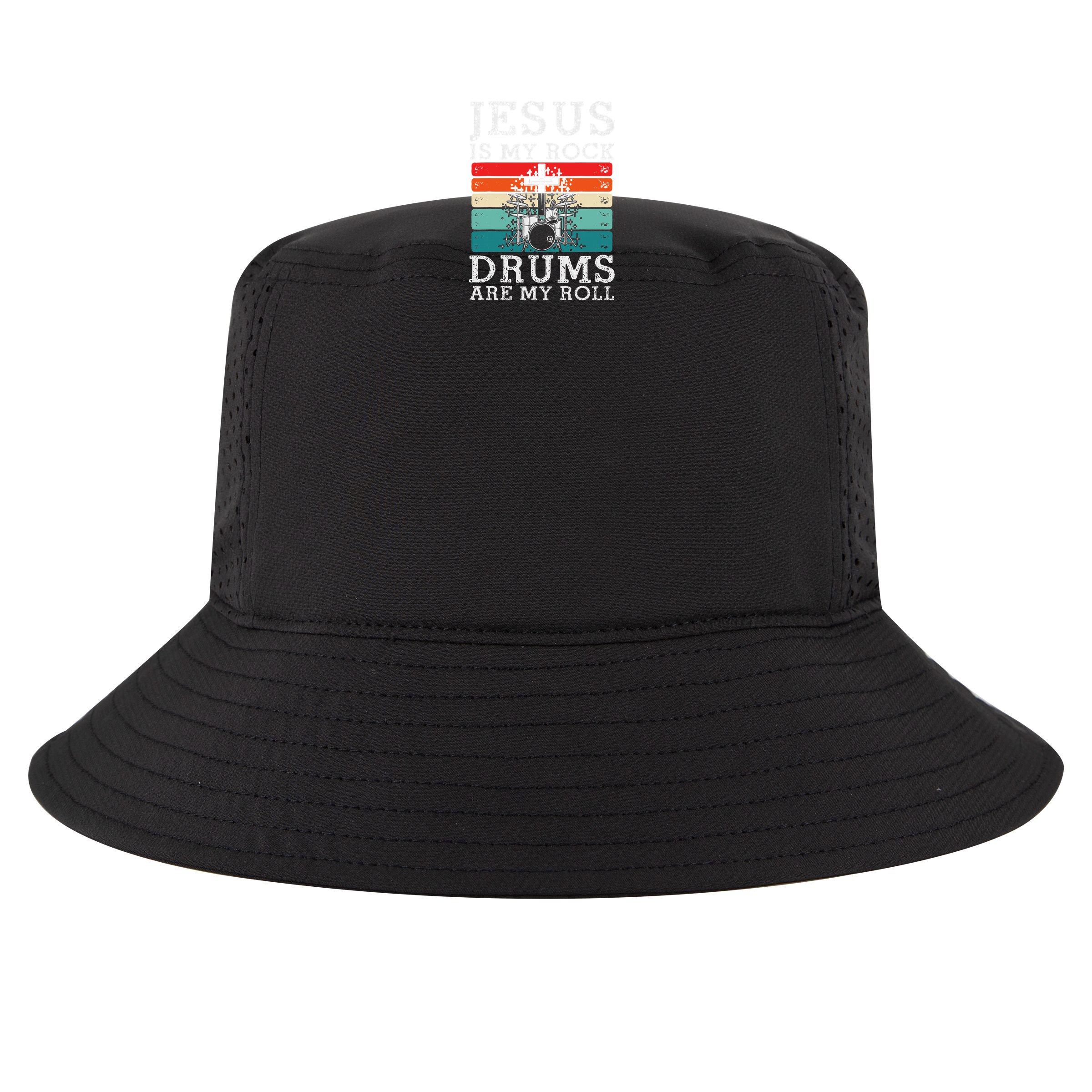Jesus Is My Rock Drums Are My Roll Christian Drummer Bucket Hat