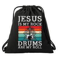 Jesus Is My Rock Drums Are My Roll Christian Drummer Drawstring Bag