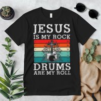 Jesus Is My Rock Drums Are My Roll Christian Drummer Premium T-Shirt