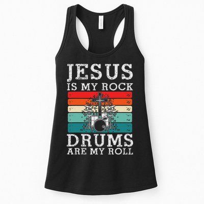 Jesus Is My Rock Drums Are My Roll Christian Drummer Womens Tank Top