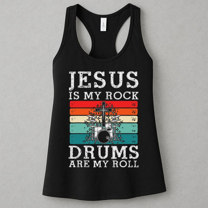 Jesus Is My Rock Drums Are My Roll Christian Drummer Womens Tank Top