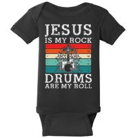 Jesus Is My Rock Drums Are My Roll Christian Drummer Baby Bodysuit