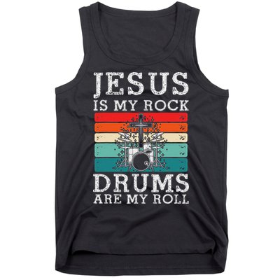 Jesus Is My Rock Drums Are My Roll Christian Drummer Tank Top
