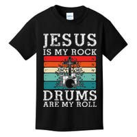 Jesus Is My Rock Drums Are My Roll Christian Drummer Kids T-Shirt