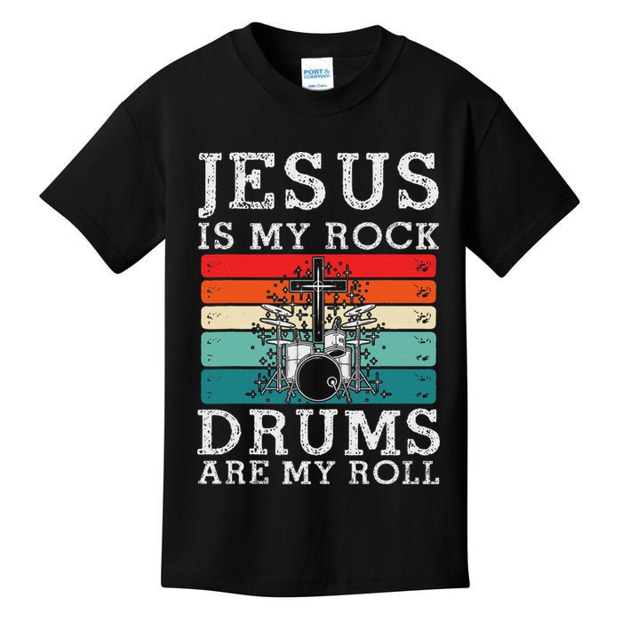 Jesus Is My Rock Drums Are My Roll Christian Drummer Kids T-Shirt