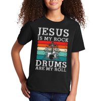 Jesus Is My Rock Drums Are My Roll Christian Drummer Kids T-Shirt