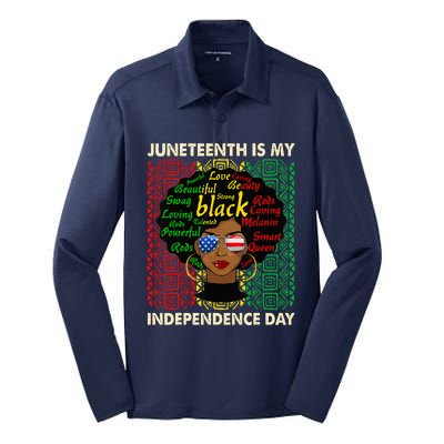 Juneteenth Is My Independence Day Black Women Afro Melanin Silk Touch Performance Long Sleeve Polo