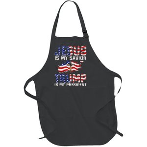 Jesus Is My Savior Trump Is My President American Flag Full-Length Apron With Pockets