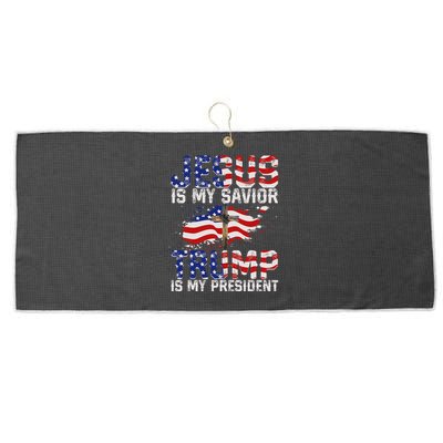 Jesus Is My Savior Trump Is My President American Flag Large Microfiber Waffle Golf Towel