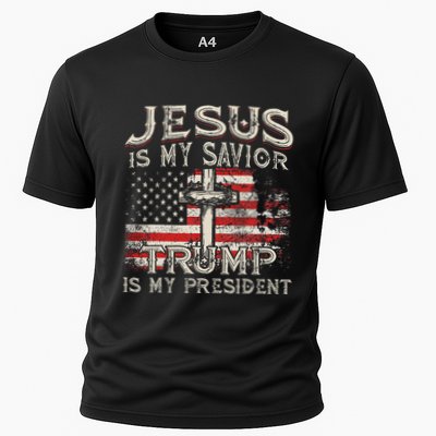 Jesus Is My Savior Trump Is My President American Flag Performance Shirt