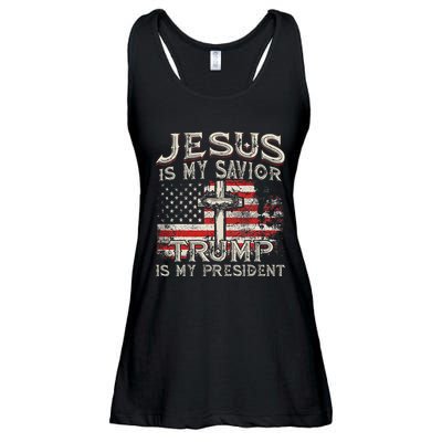 Jesus Is My Savior Trump Is My President American Flag Ladies Essential Flowy Tank