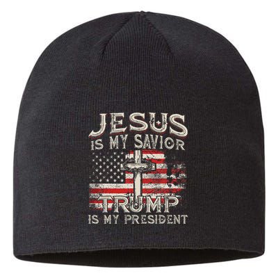 Jesus Is My Savior Trump Is My President American Flag Sustainable Beanie